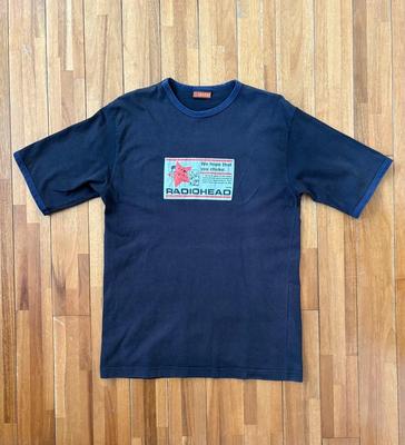 Radiohead Lata 90. Vintage Koszulka z trasy OK Computer Rozmiar M W.A.S.T.E. T-shirt z kontrastowymi rękawami