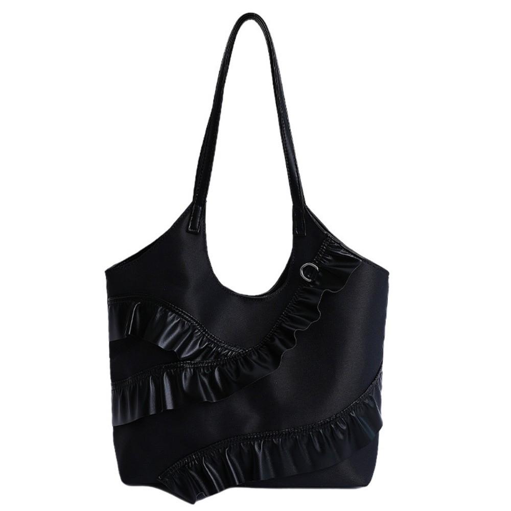 

Pu Leather Frill Shoulder Bag Korean Women s Handbag Luxury Ruffle Tote Bag Commuting чёрный