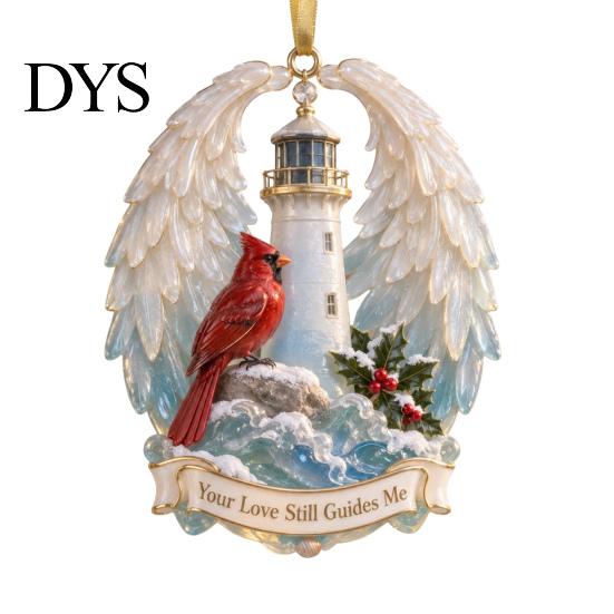 Christmas Tree Hanging Supplies Red Birds Ornament, 2D Acrylic Bird Decoration Memorial Keepsake Gift with Angel Wings, Holiday Pendant for Home Decor