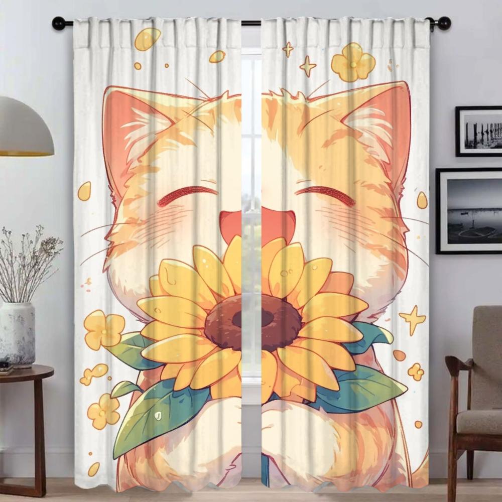 

Шторы «Кот и подсолнух» для гостиной Шторы для комнаты 2-панельные Украшения на Хэллоуин Шторы для домашнего интерьера W50xH70cmx2pcs-CL
