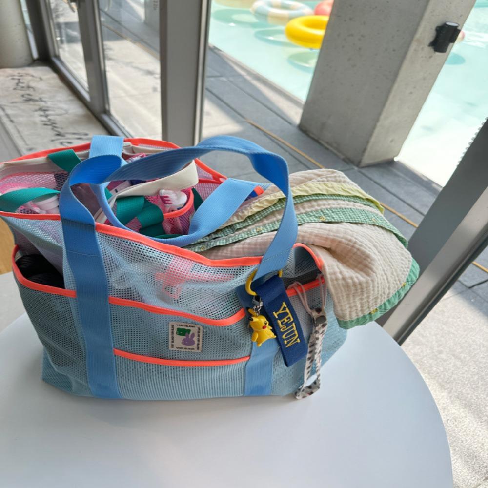 

Shopping Travel Swimsuit Storage Bag Portable Shoulder Winder Bag Fashionable Transparent Mesh синій