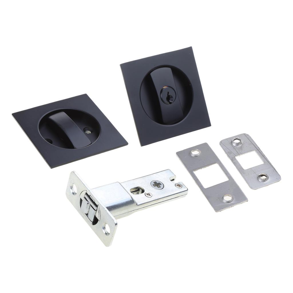 Privacy Pocket Door Lock Square Black Sliding-Door Lock for Barn Contemporary Privacy Square Pocket Door Hardware-Tool