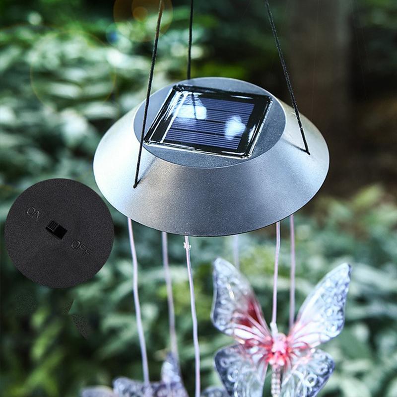 Färgglad Solcellsdriven Vindklocka Kolibri Vattentät Vindklocka Solcellsljus