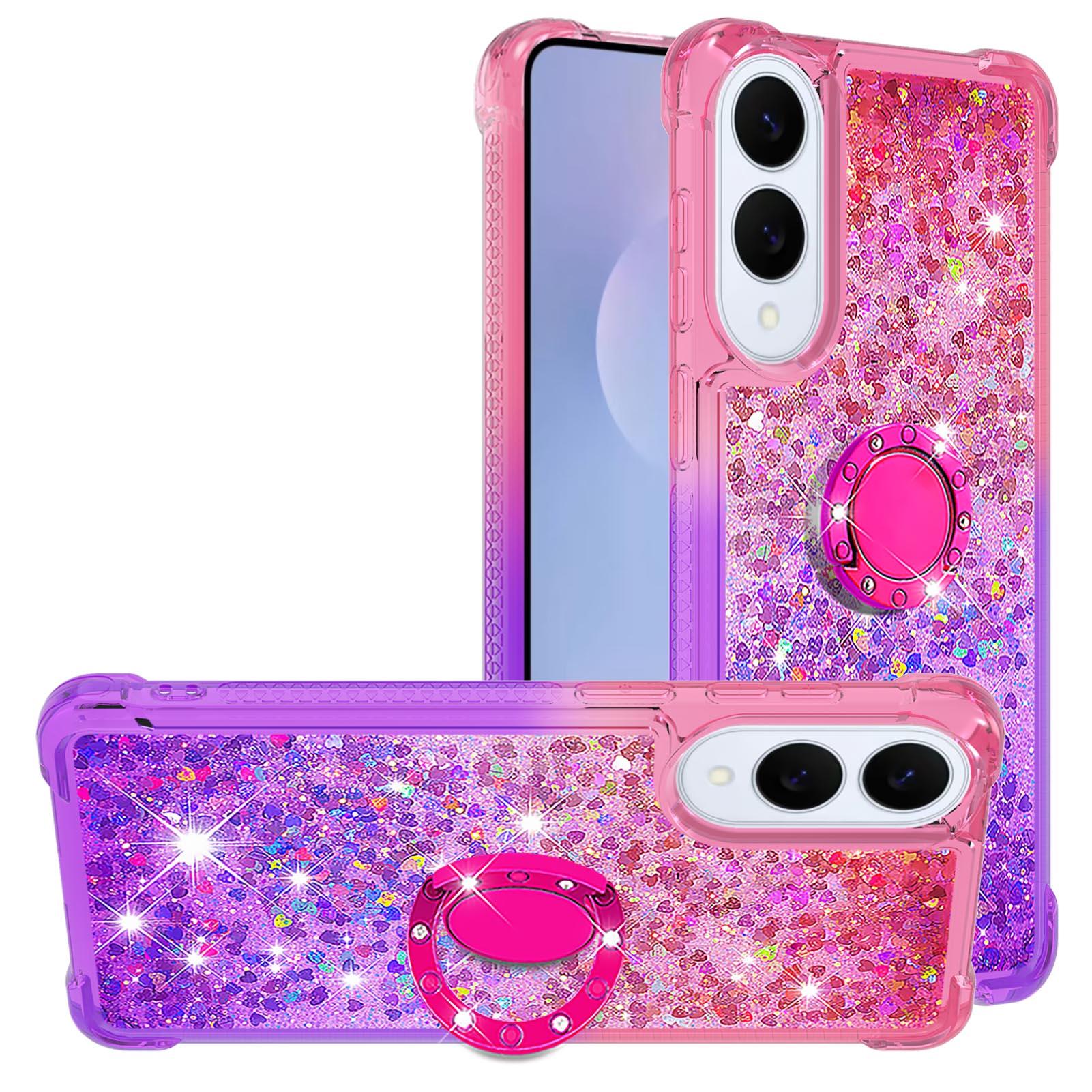 

For Samsung Galaxy S25 Edge TPU Case with Kickstand Gradiant Quicksand Shockproof Cover Pink+Purple
