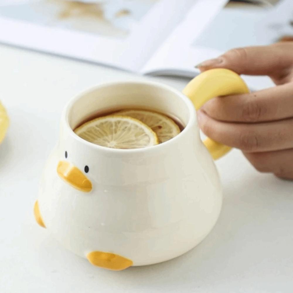 Dishwasher Safe 400 ML Cartoon Duck Ceramic Cup Heat-resistant with Lid Coffee Mug Under Glazed Breakfast Cup Kids Gift