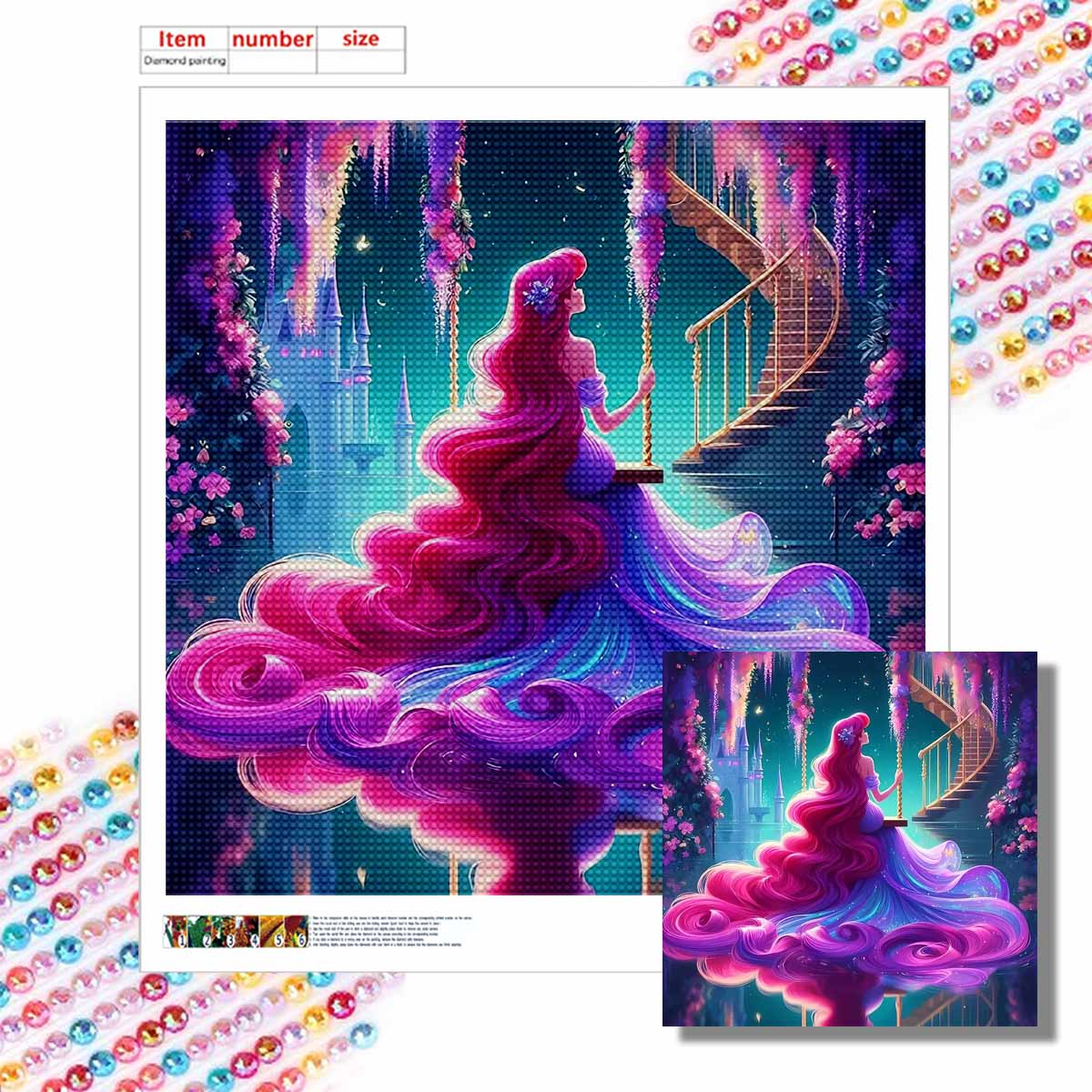 

5D DIY Diamond Painting Decorative Mermaid Princess Full Round Drill Scenery Diamond Embroidery Cross Stitch Kits Home Decor Gift Round 20x20cm