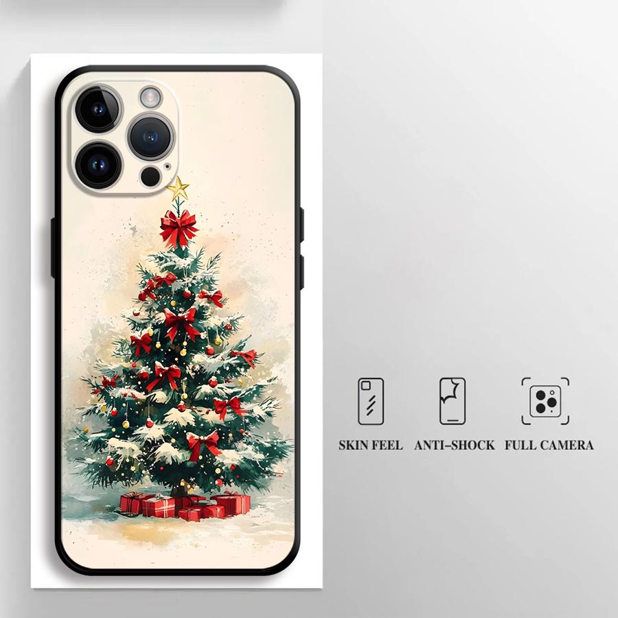 Warm Christmas Style Gift Tree Art Print Phone Case for iPhone 17 16 15 14 13 12 11 Series Pro Max Plus Double Layer Protection