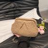 New Large Capacity Straw Woven Bag Solid Color Straw Weaving Straw Crossbody Handbag with Chain Strap Shoulder Bag Beach