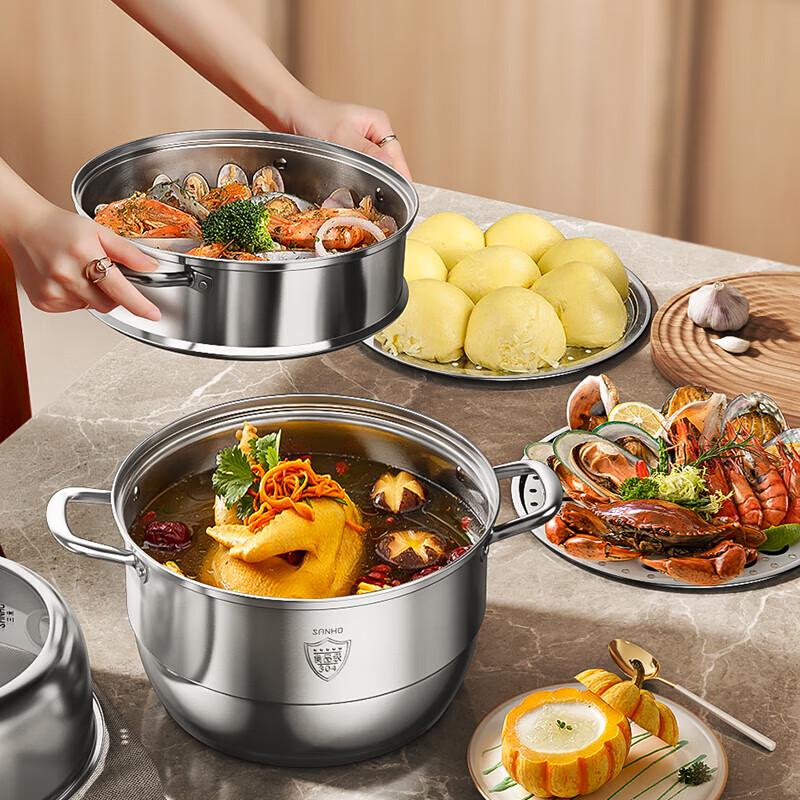 SANHO 304 Stainless Steel 3-Layer Steamer Soup Pot 28cm
