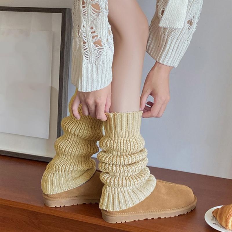 Japanese Student Leg Warmer Footless Socks for Women Girls Scrunch Lantern Boot Covers Solid Color Loose Leg Sleeves