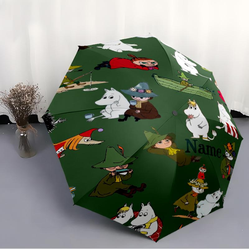Custom Name Moomin Theme Automatic Umbrella, Lightweight & Portable, 8 Rib, Perfect for Outdoor Travel, Birthdays, Christmas, Gifts.