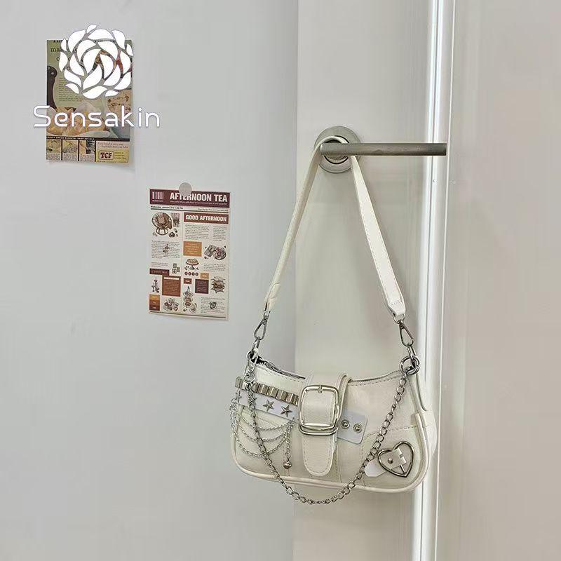 Y2K Sweet Cool Women's Underarm Bag Hot Girls Pink Shoulder Bags Messenger Bag Retro Design Female Chain Purse Armpit Handbags