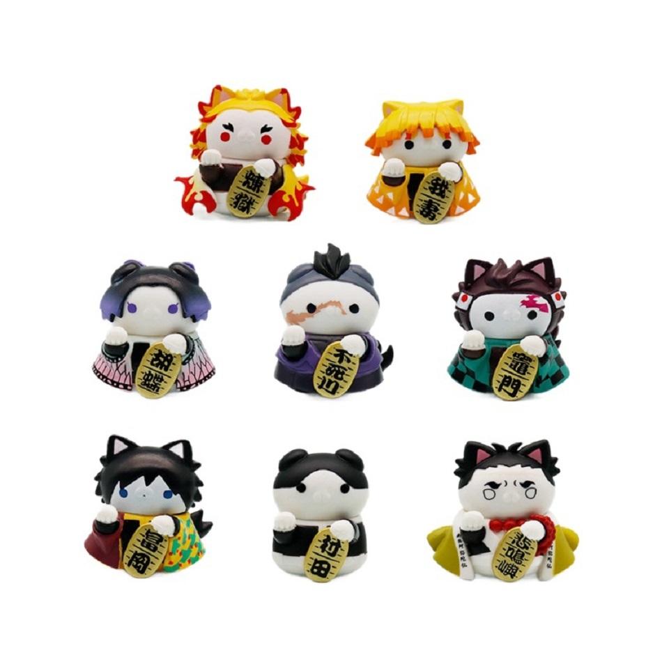 Demon Slayer Lucky Cat Anime Figure Blind Box Rengoku Tanjiro Inosuke Kawaii Cute Model Toy Desktop Car Ornaments Birthday Gift