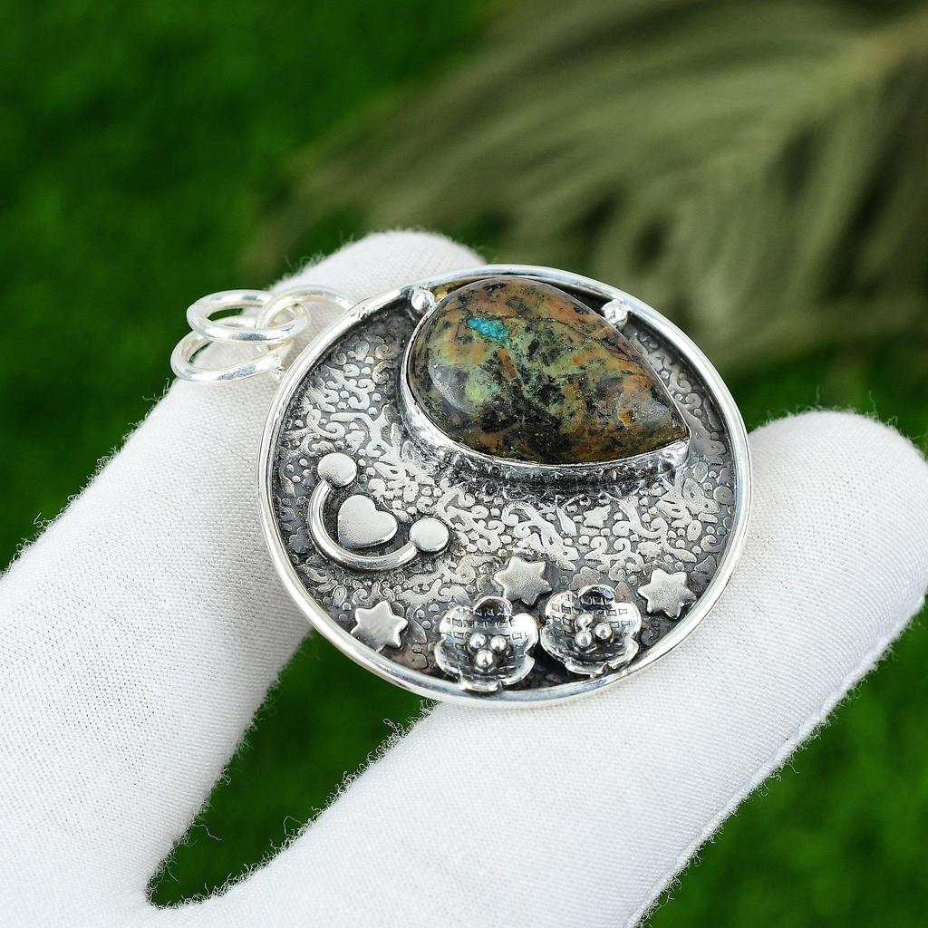 Anniversary Gift For Her Natural Chrysocolla Gemstone Pendant 925 Silver