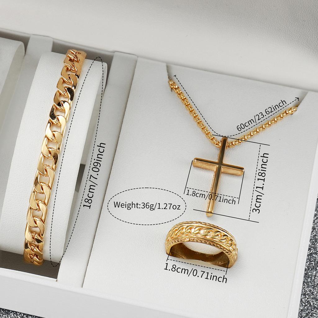 4pcs/set New Men's Trendy Watch Bracelet Necklace Ring Set Hip Hop Style Casual Men's Cool Quartz Watch Set (No Box)