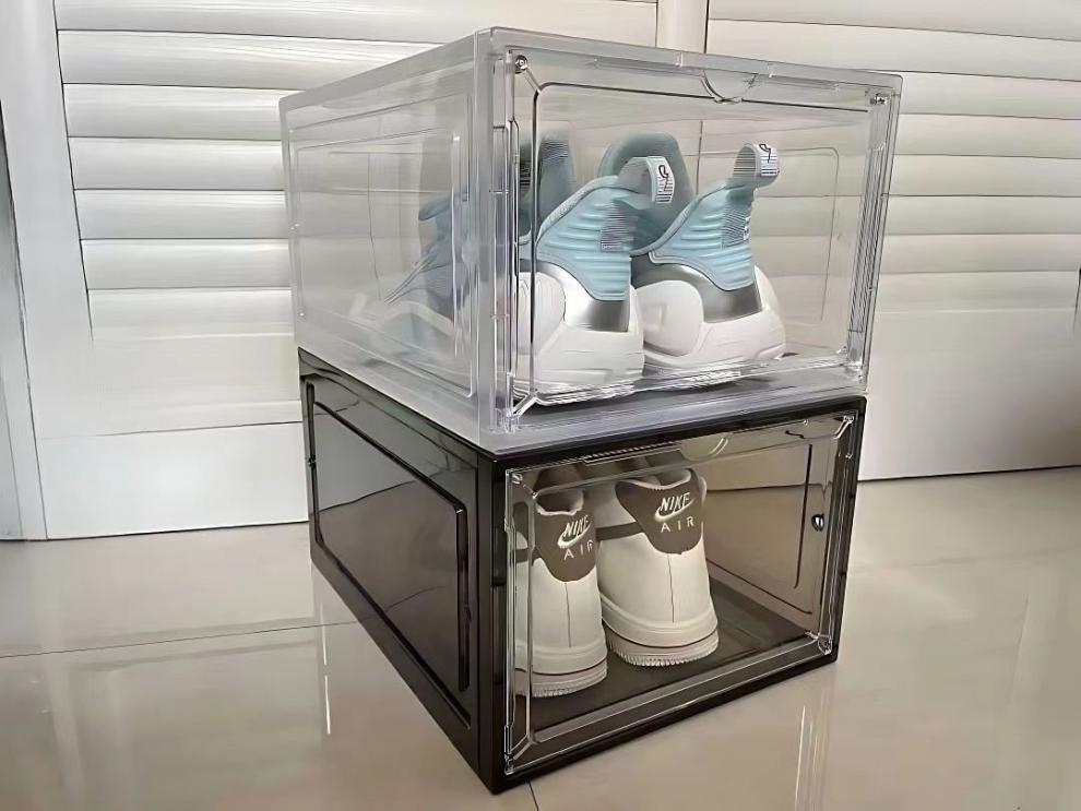 20-Pack Transparent Magnetic Door Vertical Shoe Boxes for High-Top Sneakers – Breathable Acrylic Storage