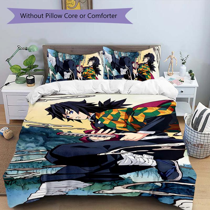 3pcs Tomioka Giyuu4 Design Cover Set - HD Printed Bedding with 1 Cover and 2 Pillowcases - Perfect for Home and Dorm Decor