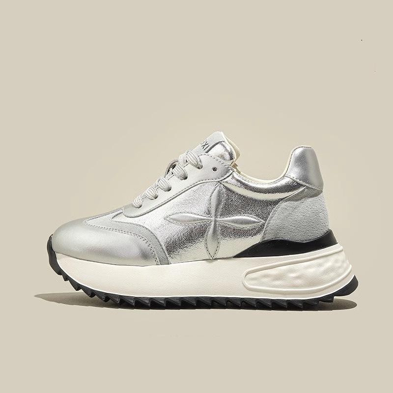 

Women s shoes new heightening shoes platform sneakers dad shoes with wide-leg pants shoes 39 серебряный