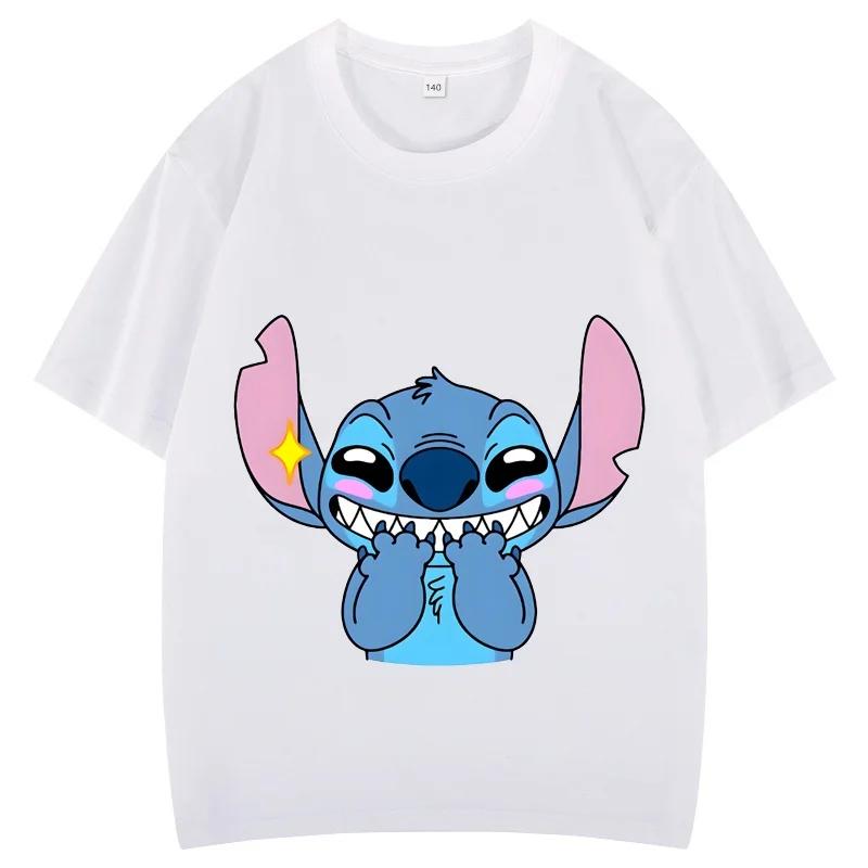 Stitch White T-shirts for Anime Fashion Short Sleeved Shirt Male Female Summer Couple Tops Adults Clothes Gifts Unisex