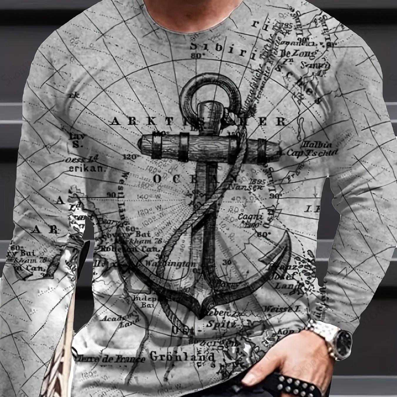 

Men s Long Sleeve T-shirt 3d Anchor Print T-shirt Men Women Fashion Tops Tees Sailing Tshirt Mens Clothing Plus Size Camisetas S