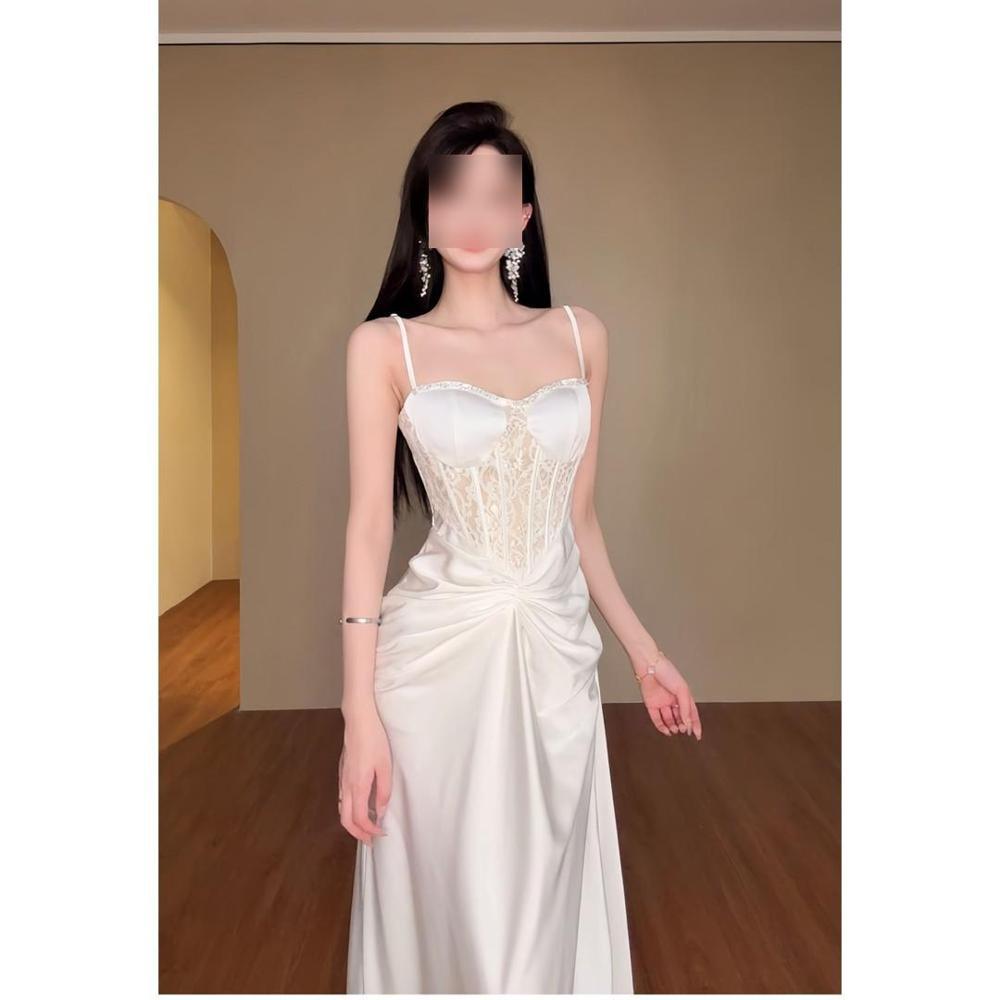 Celebrity White Lace Fishbone Suspender Party Birthday Dress Dress Femininity Skinny