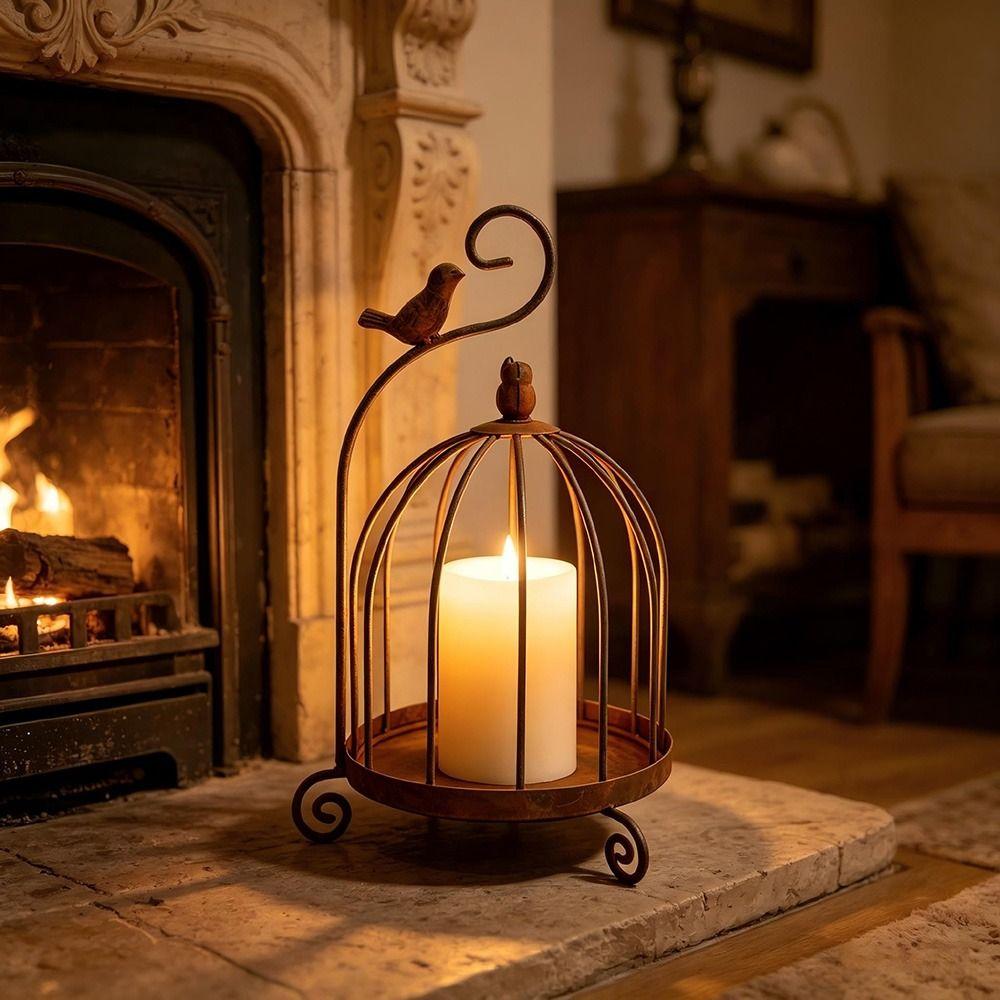 Distressed Iron Decorative Hanging Birdcage Photo Props Iron Candleholder Home Decoration
