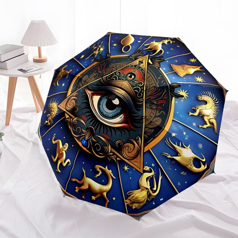 1pc Astrology Zodiac Automatic Folding Umbrella Compact Lightweight Travel Umbrella with 8-Rib Sturdy Frame, Windproof & Self086