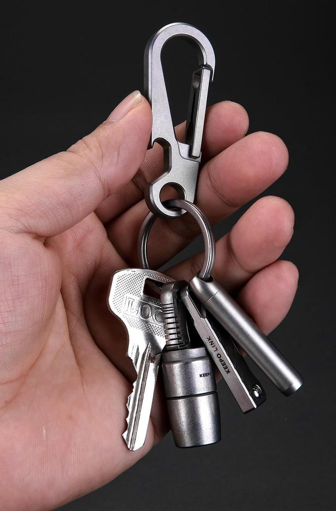 KEEPO LINK Titanium Carabiner Keychain Clip with Bottle Opener, Small Carabiner Clip, EDC Keychain Holder, Unisex, OLM02 (Gunmetal Gray)