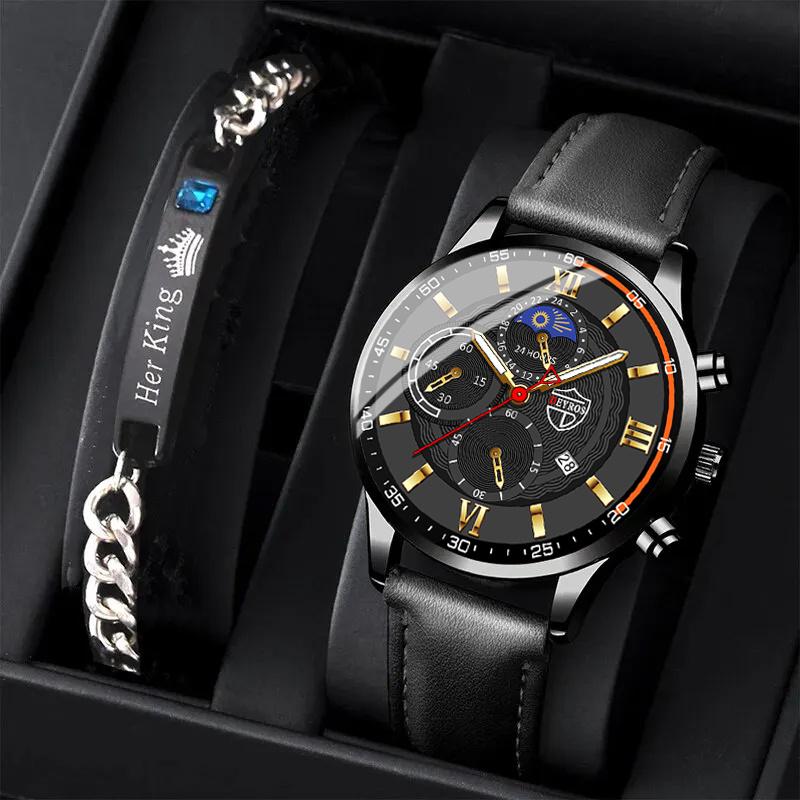 

DEYROS 2 шт. набор модные мужские спортивные часы мужские деловые кварцевые наручные часы роскошные мужские повседневные часы Relogio Masculino