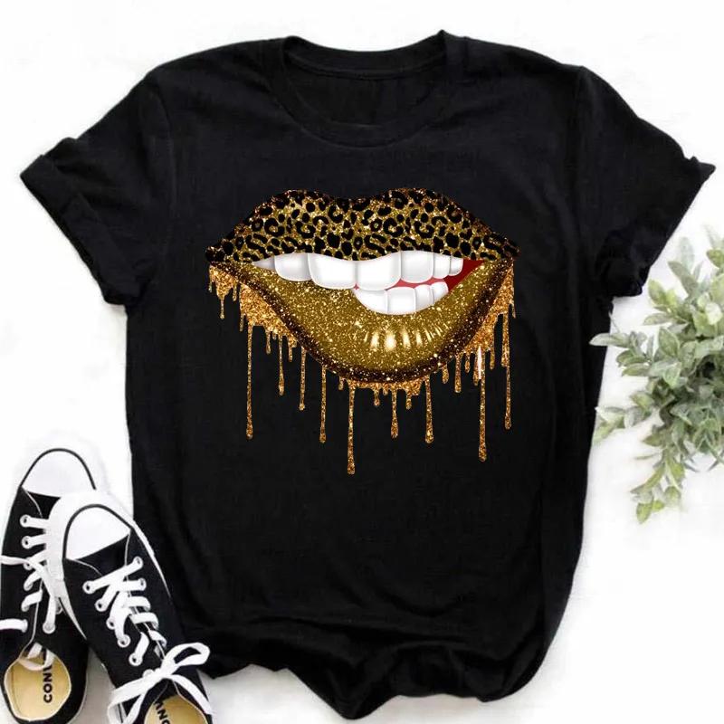 Leopard Love Heart Print Women Fashion T Shirt Black Female Short Sleeve Graphic Tops Women Sleeved Harajuk Streetwear Casual