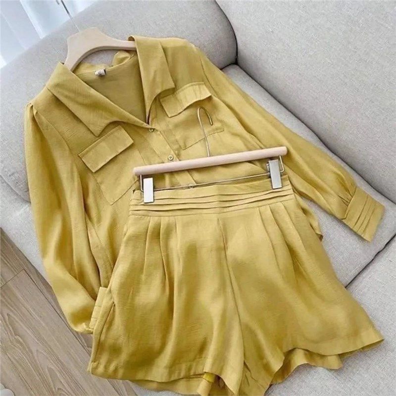Spring Shirt Two Piece Set For Women Summer Shorts 2 Piece S