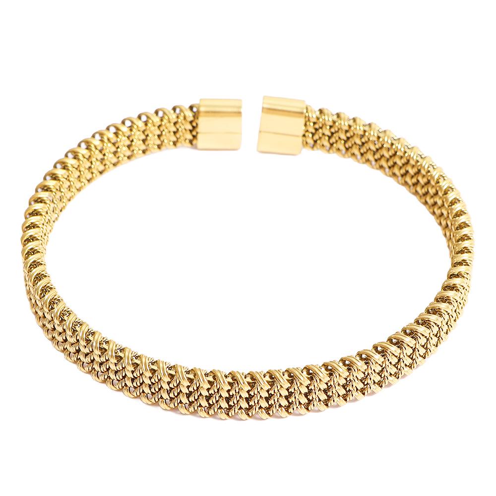 Luxury Titanium Steel Gold-Plated Woven Bracelet in European & American Style
