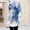 Women Plus Size Black Beige Printed Asymmetric Cutout Neck Hooded Long Sleeve Fitted Top