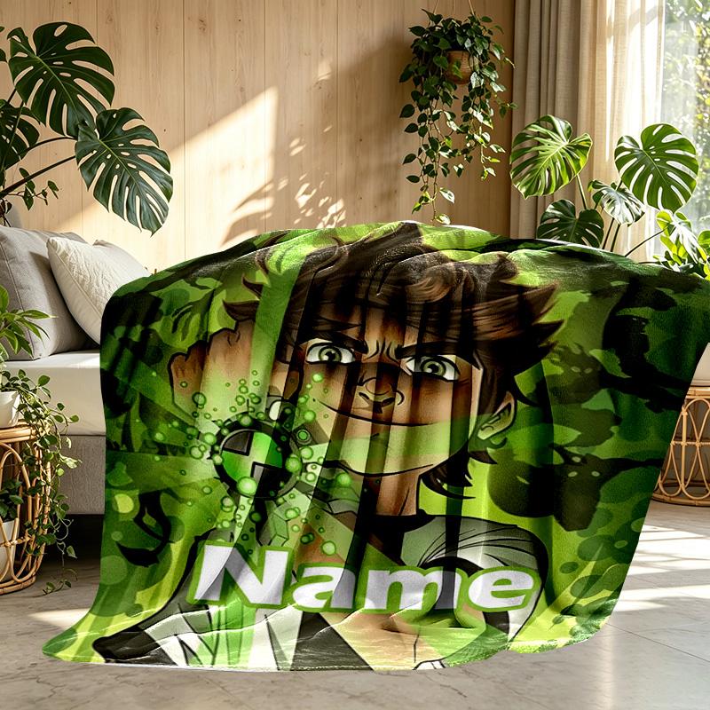 Custom Name Personalized Ben 10 Cartoon Print Blanket, Home Decor, Bedroom, Sofa, Camping, Couch, Gifts for Birthday ChristmasEnthusiasts