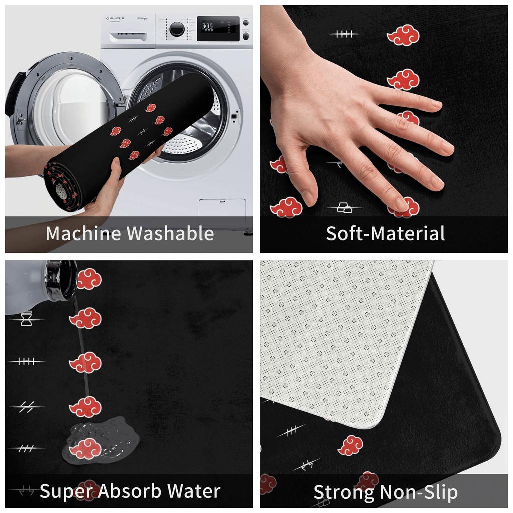 Akatsuki Cloud Anime Narutos Doormat Anti-Slip Entrance Bath Kitchen Door Floor Mats Bedroom Balcony Rug Carpet Footpad