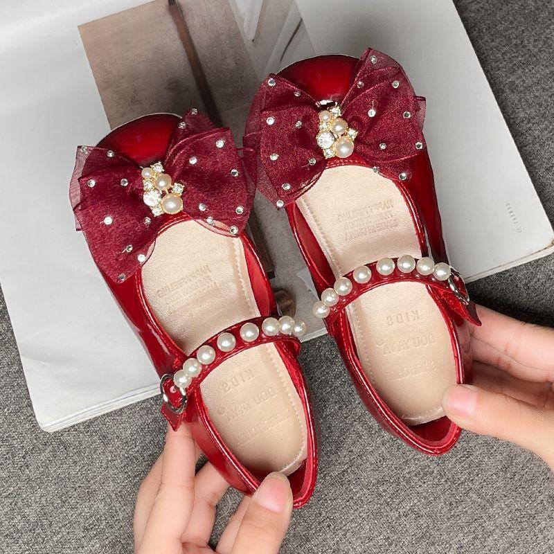 Kids MaryJanes Round Toes Lace Bows Girls Dance Shoes Cute Lace Bows  Spring Autumn Children Flat Shoes Non-slip Soft
