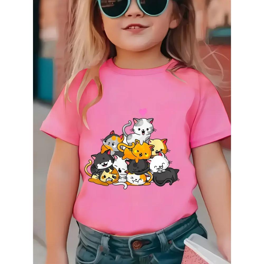 Baby Girl Clothing 3D Cat Print Kids Clothes Short Sleeve T-Shirts for Children Top Tees O-Neck Casual 2025 Children's Clothing