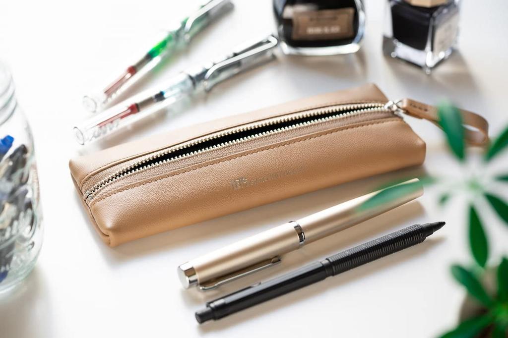 Italian Leather Pen Case Pentaboric Cafe Au Lait (Brown)