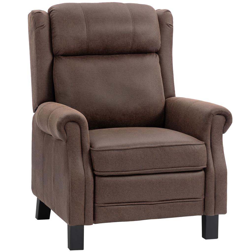 Manual Reclining Relax Armchair Up To 155 Degrees Push Open With Footrest High Back Thick Padding Brown