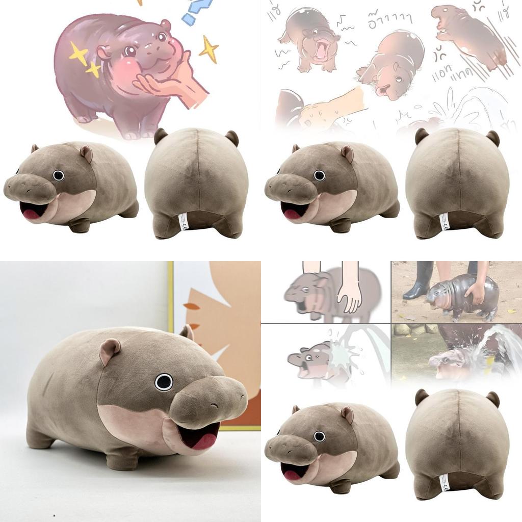 Adorable Moo Deng Hippo Plush Toy Soft Grey Short Plush Doll For Kids 42x24cm