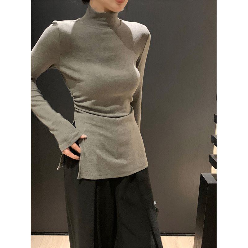 Design-Forward Slim-Fit Mock Neck Top for Women - Autumn/Winter Korean Style, Figure-Flattering & Trendy. 3XL серый