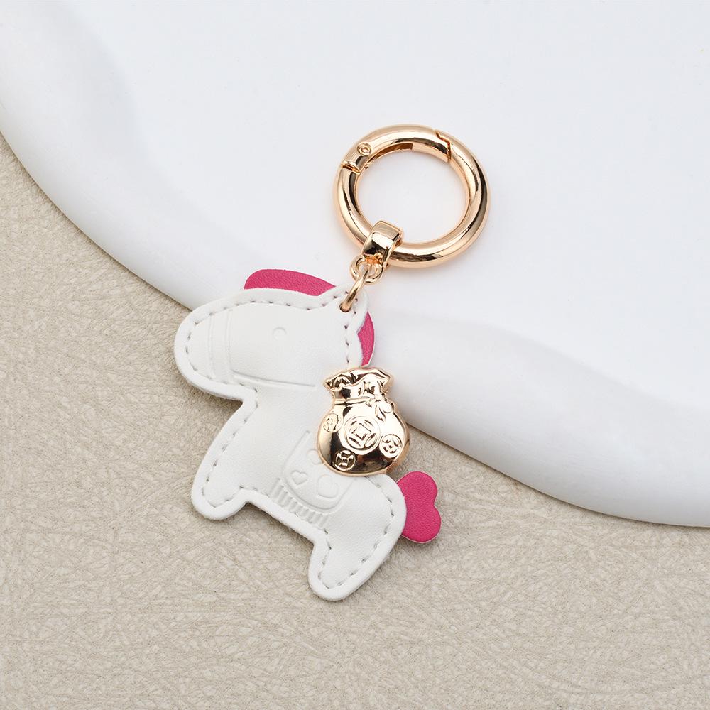Instant Wealth Leather Keychain: Cartoon Pony Bag Charm & Couple Car Pendant - New Year Gift