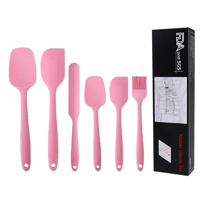 

6Pcs Food Grade Silicone Non-Stick Butter Cooking Spatula Set Cooking Pastry Scraper Brush Kitchen Tools Cake Baking Mixing Tool розовый