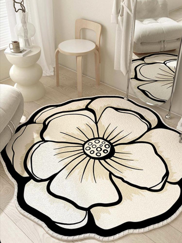 Französische Stil Wohnzimmer Dekoration Blumen Teppich Leichter Luxus Spiegel Bodenmatte Mädchenhafter Teppich für Schlafzimmer Zuhause Unregelmäßige Form Teppich