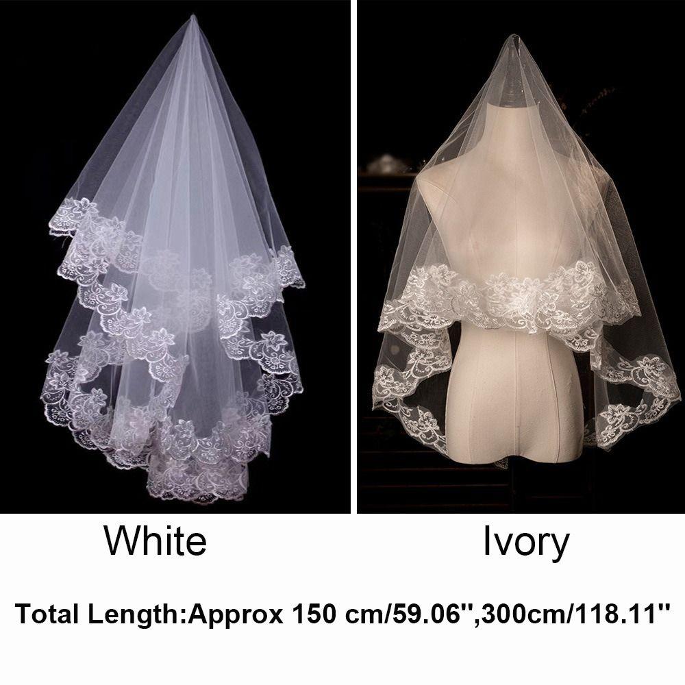 Lace Embroidery Edge Tulle Bride Veils 1 Layer Wedding Veil New Women's Tulle
