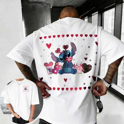 2026 Summer Disney Stitch Tshirt Mens Street Fashion 100 Pure Cotton Shortsleeved Casual Loose Breathable Top