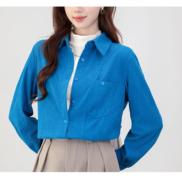 Sztruksowa Koszula Retro Kobiety Jesień Zima Vintage Elegancka Bluzka