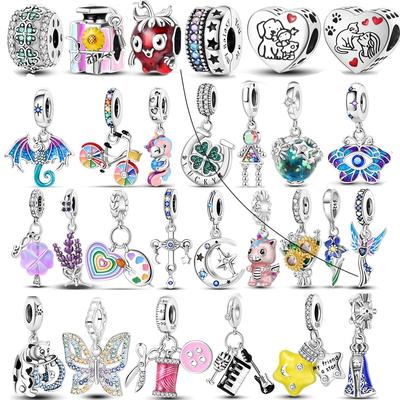 Colorful Zirconium Charms Bead Copper Dragon Butterfly Dangle Accessories Bracelets Necklace Diy Jewelry Marking