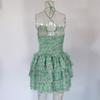 Summer 2025 Women's Strapless Floral Tie-Up Spaghetti Strap Mini Dress