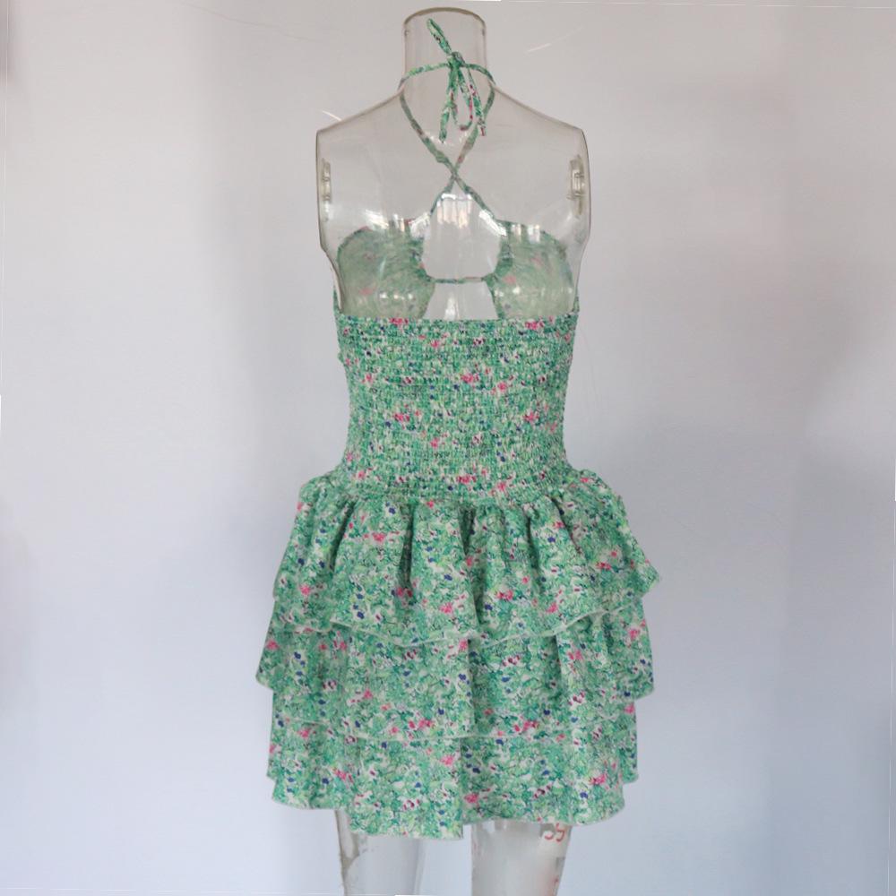 Summer 2025 Women's Strapless Floral Tie-Up Spaghetti Strap Mini Dress